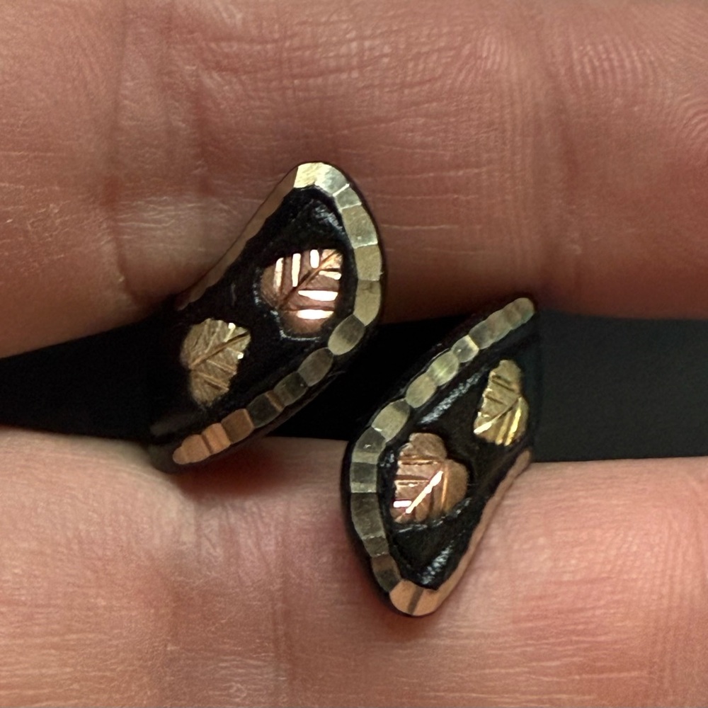 Beautiful Vtg Rare & Unique Leather Wrapped 14k Gold / Rose Gold Leaf Ring